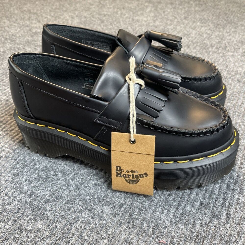 Dr. Martens Adrian Quad Black Platform Shoes Yellow Stitch Women 7 / Men 6 NEW